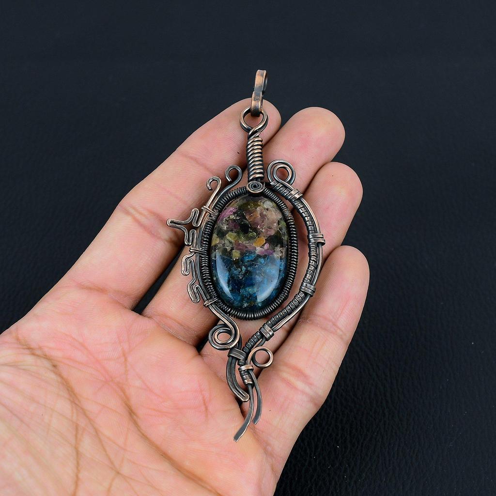 Великолепный арбузный турмалин, драгоценный камень, кулон ручной работы из чистой медной проволоки, ювелирный кулон