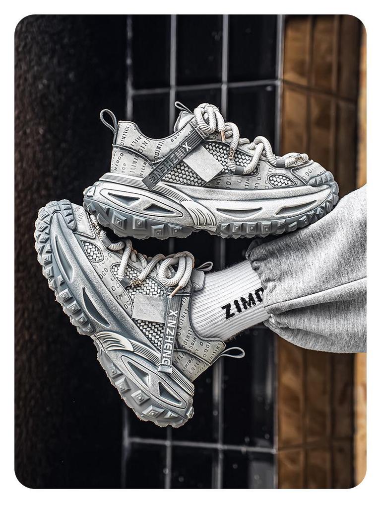 Мужские спортивные кроссовки из сетки класса люкс: Нескользящие, дышащие, толстая подошва, увеличивающие рост, повседневные кроссовки для бега в стиле «папа» на осень/зиму.