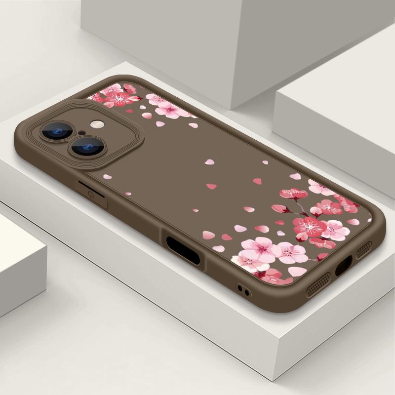 Противоударный чехол с розовым узором сакуры для iPhone 16 Pro Max 15 Plus 14 Pro 13 12 11 XS XR 8 7 TPU Мягкий Матовый Силиконовый Чехол для Телефона
