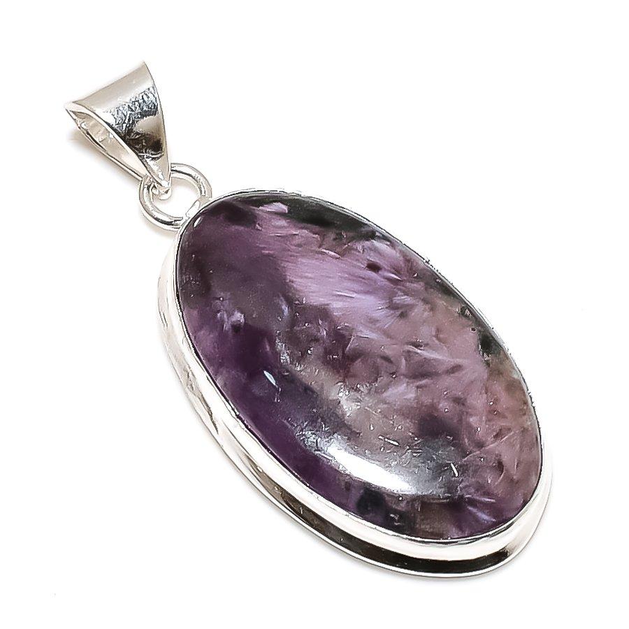 Russian Charoite Gemstone 925 Solid Sterling Silver Jewelry Pendant 2.01" SU-10204