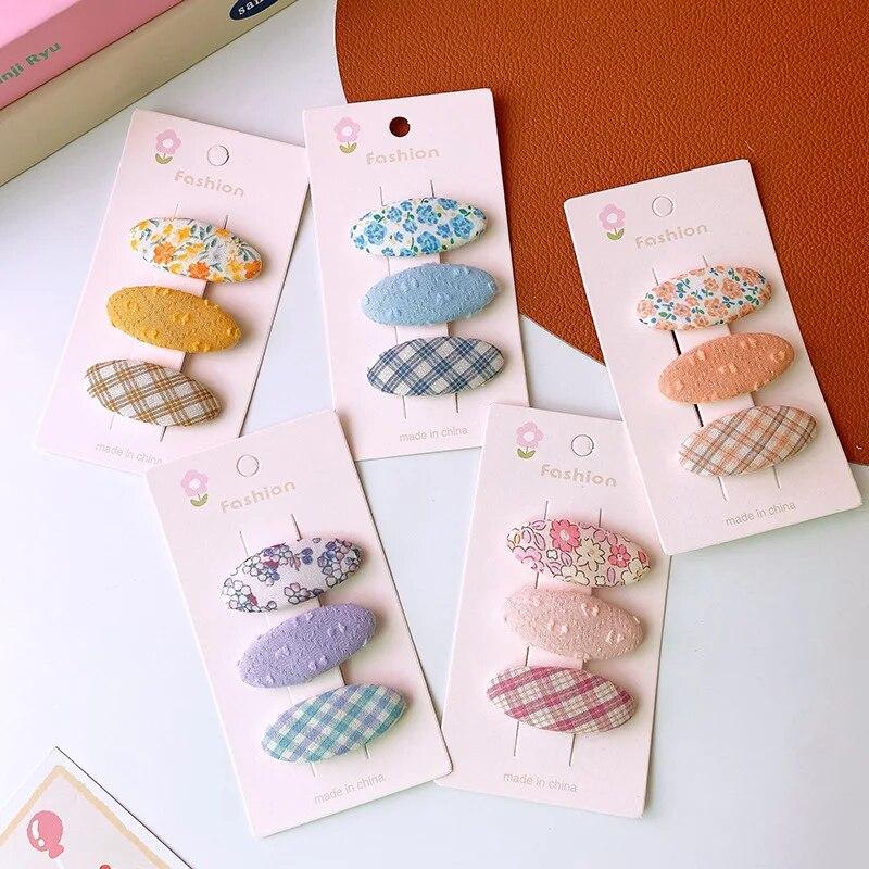 3 шт./компл. заколка для волос в стиле ретро, ​​однотонная полосатая заколка для волос для девочек, эстетичные винтажные заколки с цветочным принтом, детские головные уборы