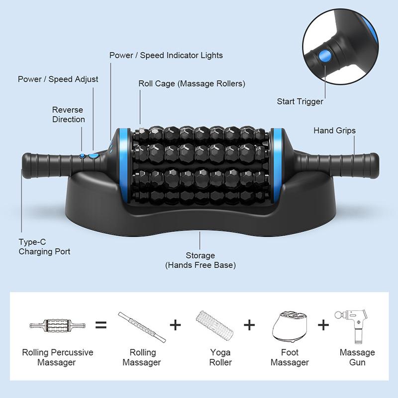 New Cordless Roller Massager Rechargeable 360 Rolling Vibrating Muscle Relaxation for Back Foot Leg Pain Relief