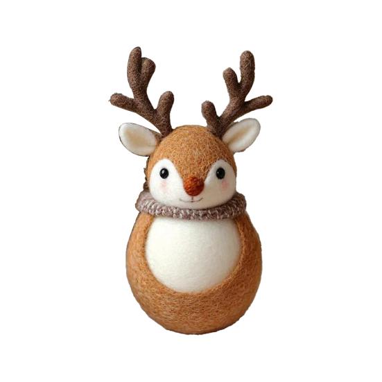 Soft Wool Felt Reindeer Ornament Embroidered Eyes Cheerful Pompon Nose Deer Christmas Handmade Doll Holiday Decor