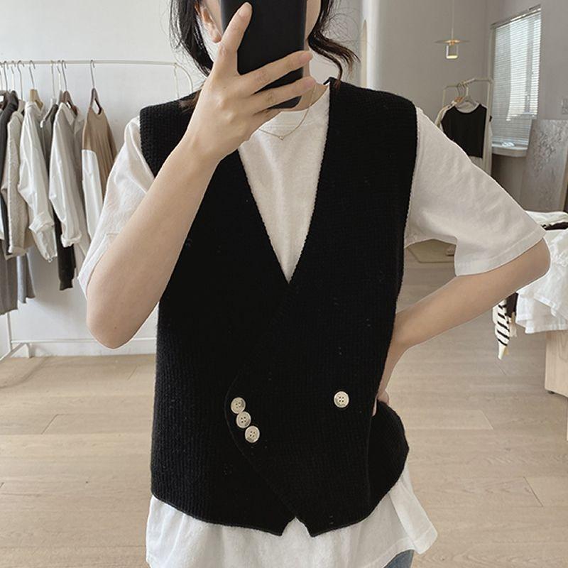 Необычный свитер, жилет, кардиган женский, весенне-осенний, свободного кроя, без рукавов, с нишей, V-образным вырезом, вязаный жилет женский