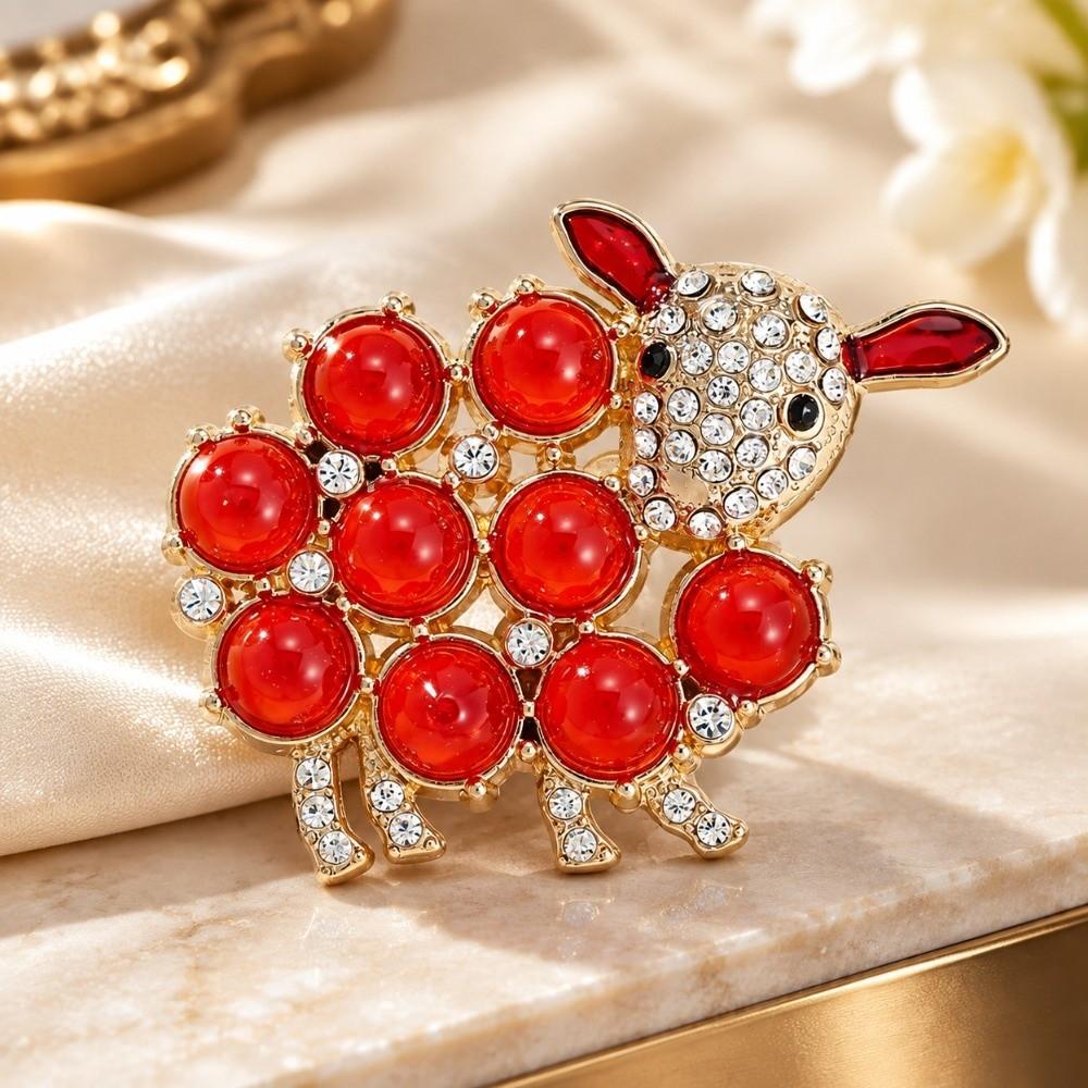 Rhinestone Zodiac Sheep Brooch Vintage Lamb Brooch Suit Coat Animal Lapel Pin New Year