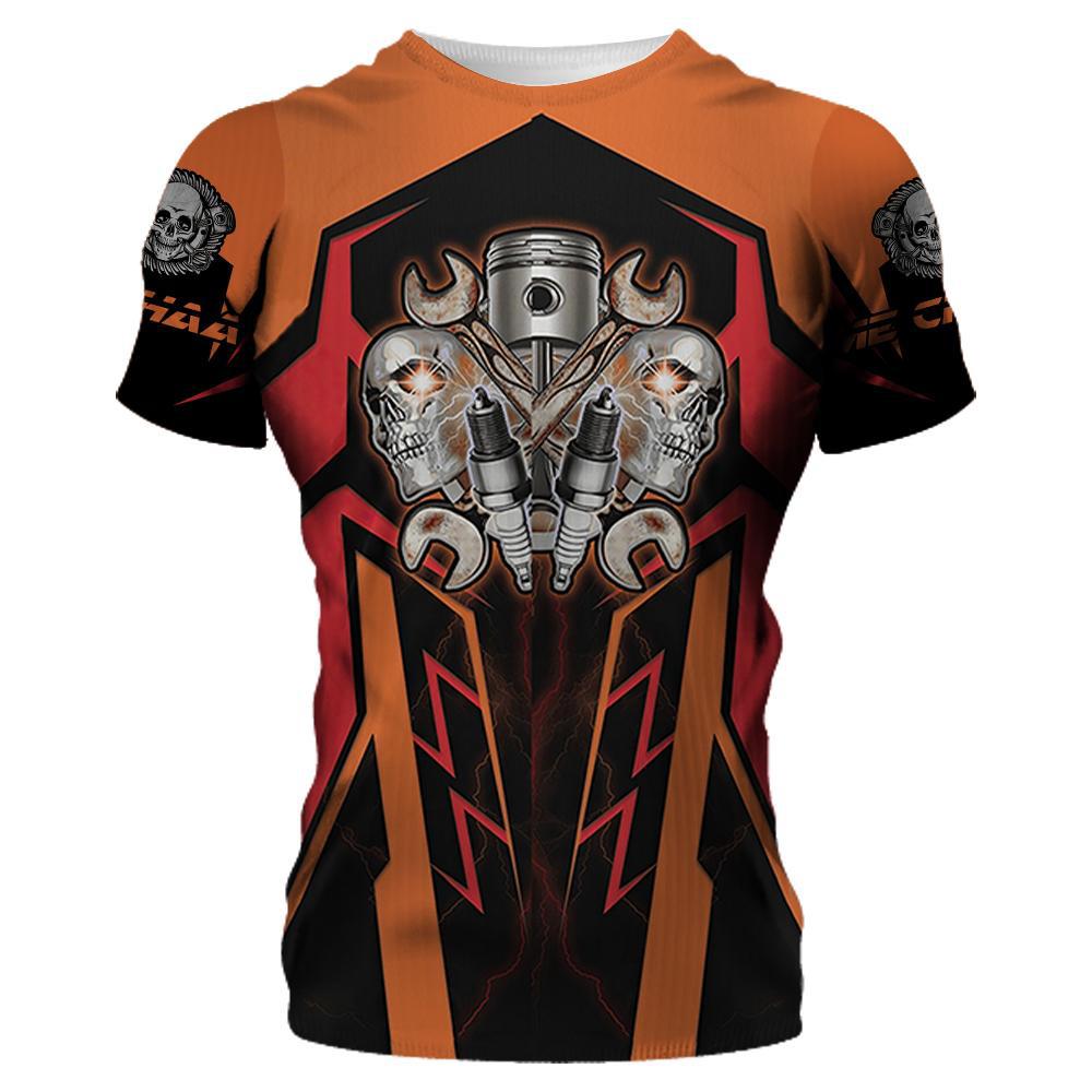 Летняя мужская футболка «Механик» на заказ, хлопковая рубашка с короткими рукавами и 3D принтом, модная индивидуальная толстовка, уличная одежда