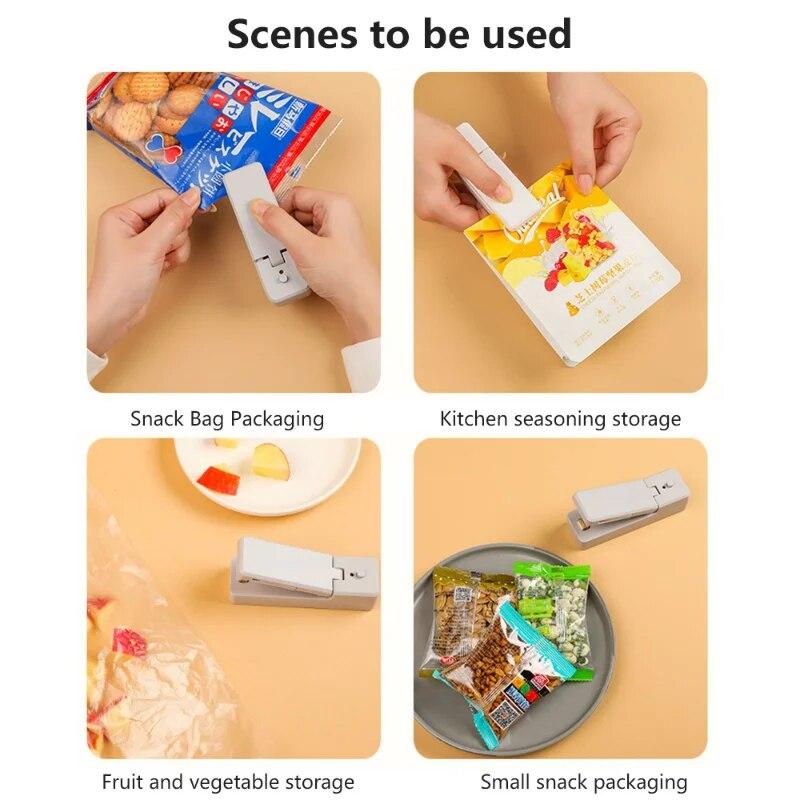 2 в 1 мини-запайщик пакетов, USB зарядка, термосварщики с резаком, перезаряжаемый портативный запайщик для пластиковых пакетов, хранения продуктов питания