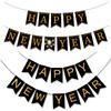 Black Gold Happy New Year Banner New Year'S Eve Party Arrangement Fireworks Cheers Banner Latte Custom