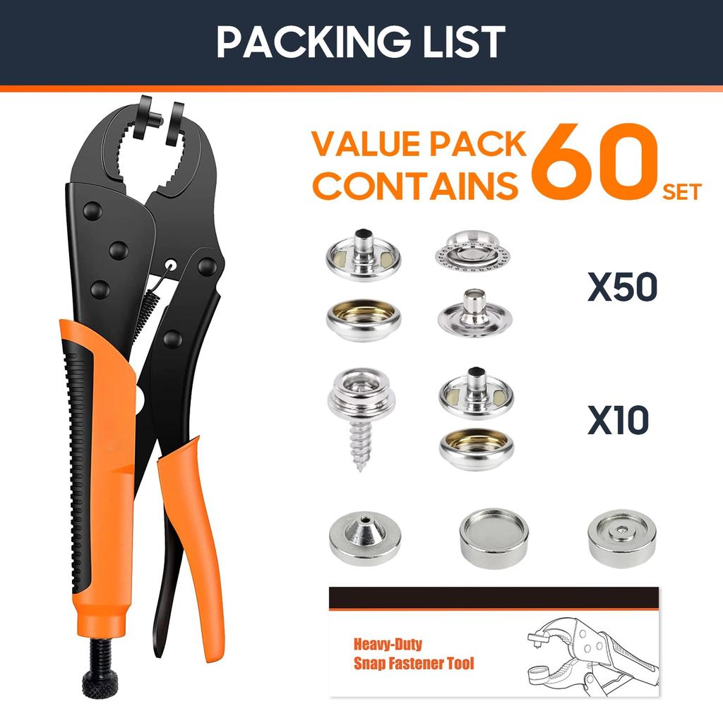 Heavy Duty Snap Tool, 60 Snap Tool Kits, Adjustable Snap Installation Kit, Boat Cover Snaps, Replacement Metal Snaps, Canvas, Sewing, Tarps