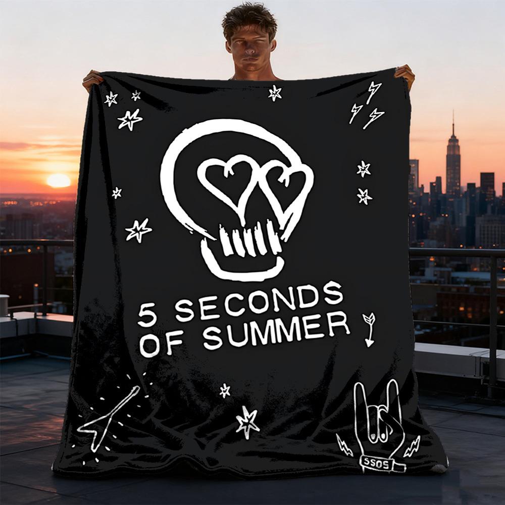 1pc 5 Seconds of Summer Outdoor Flannel Blanket, Cozy & Warm Soft Te Playful Design, Napping Camping,