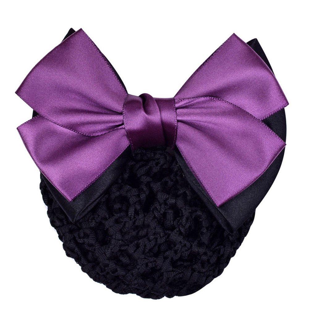 Elastic Women Girls Bowknot Decor Headdress Snood Net Barrette Bun Cover Hair Clip