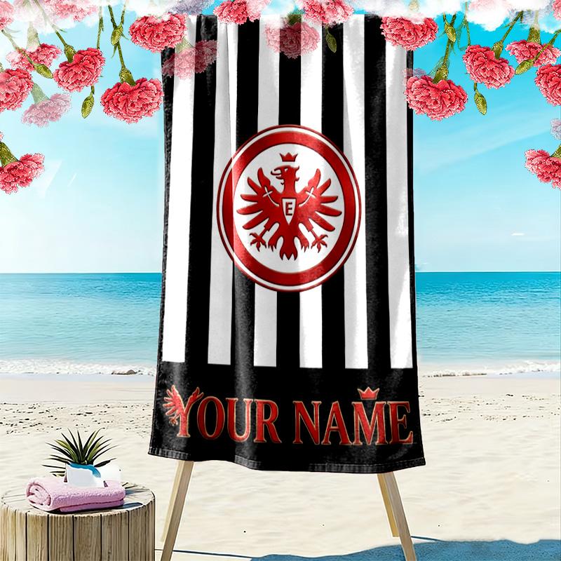 Name Custom Eintracht Frankfurt logo Print Beach Towel, Large Soft Quick Dry Towel for Beach Camping Swimming