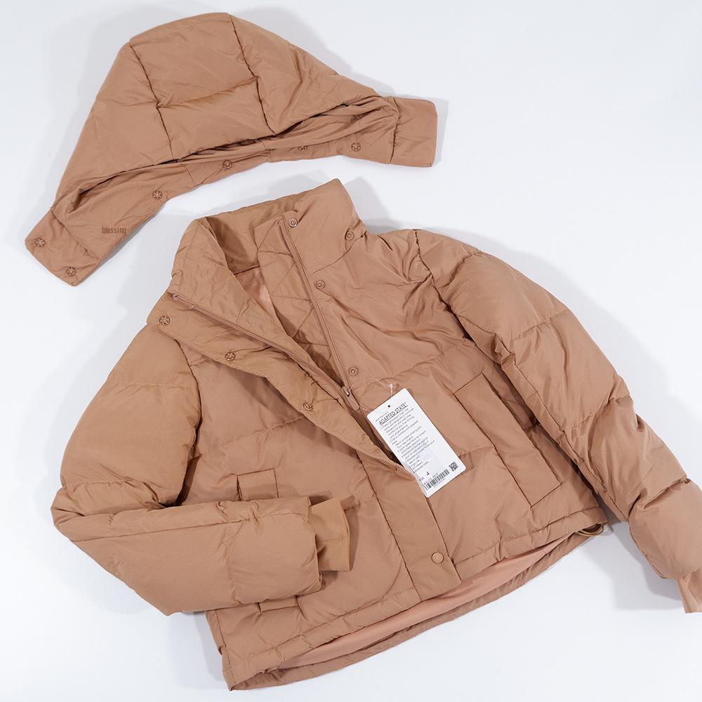 Куртка с капюшоном Lulu Short из утиного пуха, устойчивая к холоду: 4-сетчатый пуховик, съемный и теплый для фитнеса осенью/зимой
