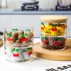 Корейская стеклянная миска для клубники с бамбуковой крышкой, милая вишневая коробка для закусок, емкость для фруктов, свежий контейнер, банки с крышкой для кухонного хранения, банка