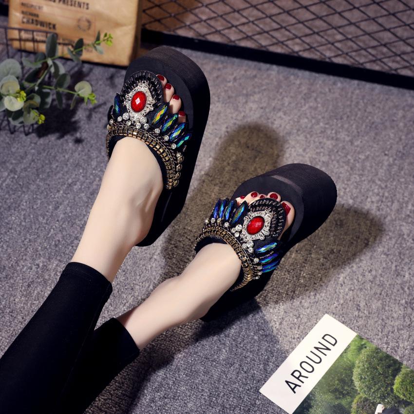 Women's Fashionable Thick-Soled High Heel Wedge Flip Flops - 2019 Korean Style Beach Shoes