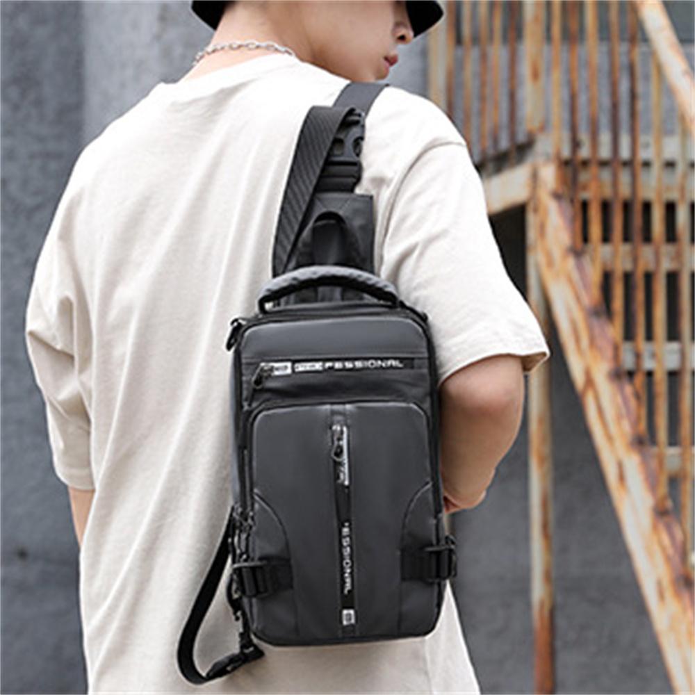 Men's Messenger Bag Backpack Chest Bag USB Socket Outdoor Large Capacity Waterproof Bag