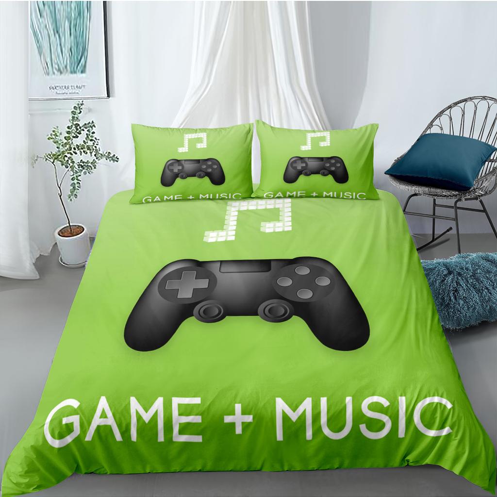 Gamer Duvet Cover Set 3D Print Boys Playroom Black Button With Controller King Queen Size For Boys Teens Polyester Bedding Set