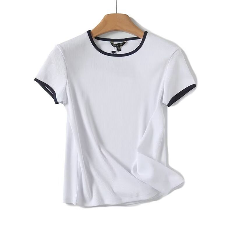 Za2024 Summer New Product Women's Clothes Casual Silm Contrast Color Round Neck Shoulder Short Sleeve T-shirt 06808918 250