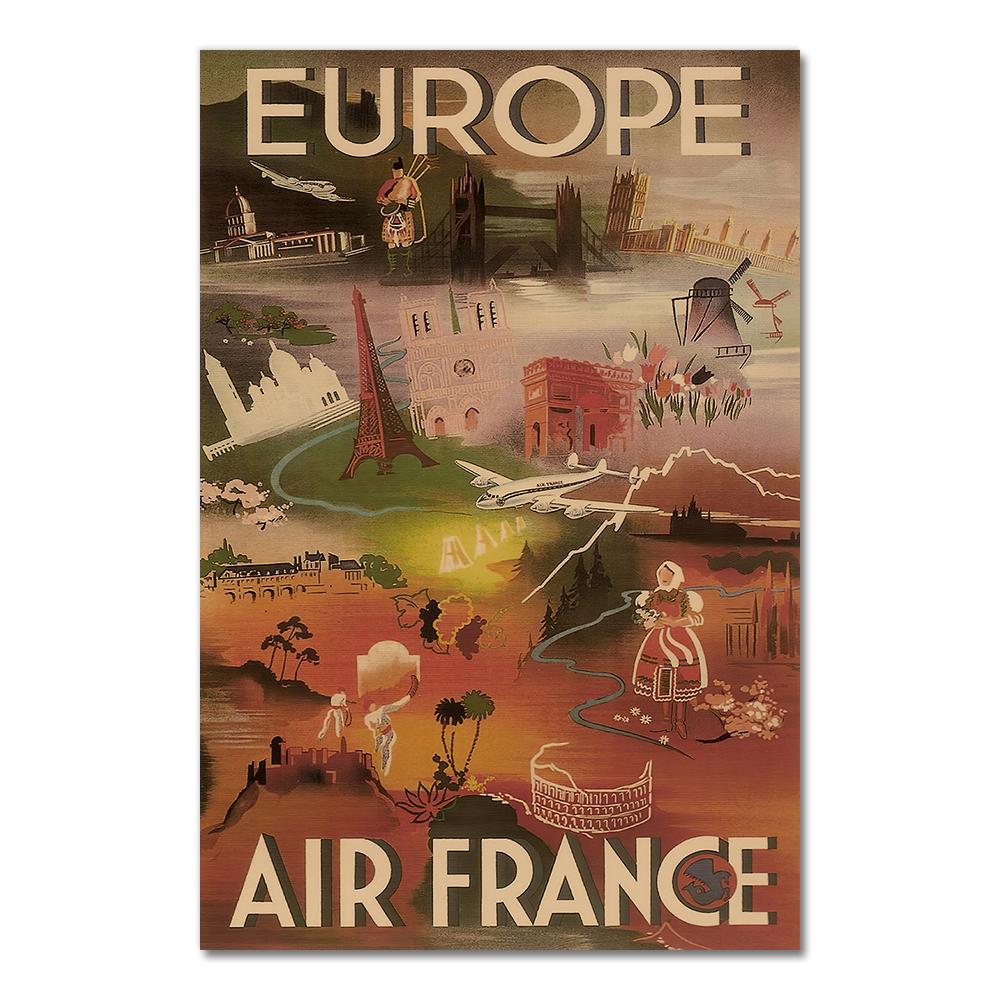 Vintage Wall Pictures Kraft Poster Coated Wall Sticker Home Decoration Gift Travel To Europe Japan by Air France Canvas Painting