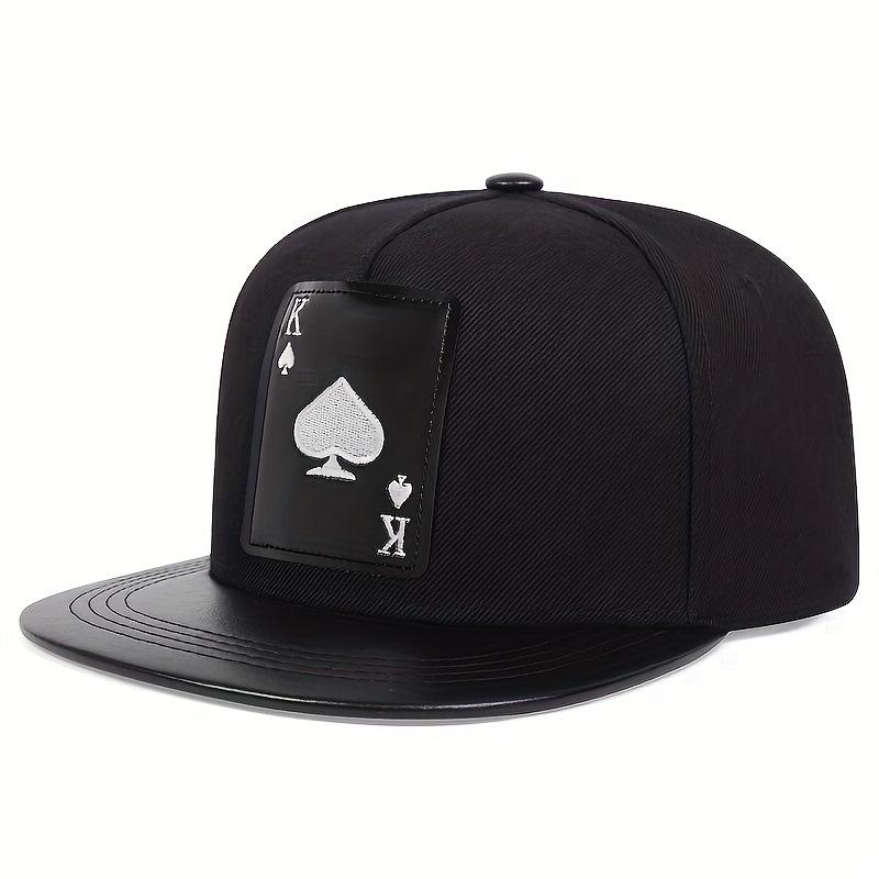 1pc Pu Leather Playing Card Baseball Caps for Women Men,Outdoor Adjustable Casual Heart K Embroidery Hip-hop Caps Sunscreen Hat