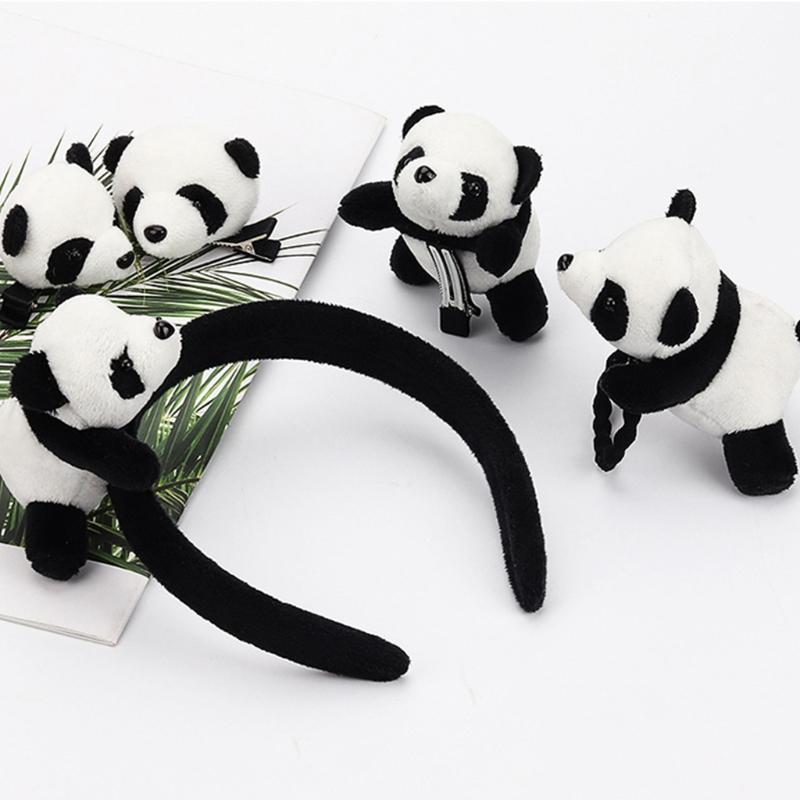 Cartoon Panda Hair Hoop Headband Furry Hairpin Scrunchie Barrette Alloy Brooch Styling Accessories for Women Girls