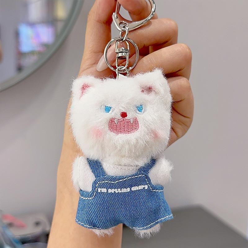 Plush Angry Cat Keychain With Denim Overalls For Anime Collectors And Gift Givers