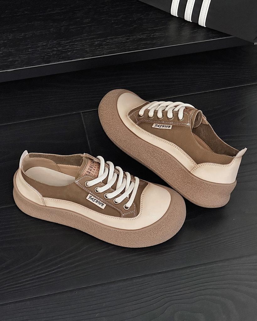 The First Layer of Cowhide Retro Little White Shoes Women's Flat-soled 2025 New Spring and Summer Thick-soled Single Shoes Sports and Leisure Board S