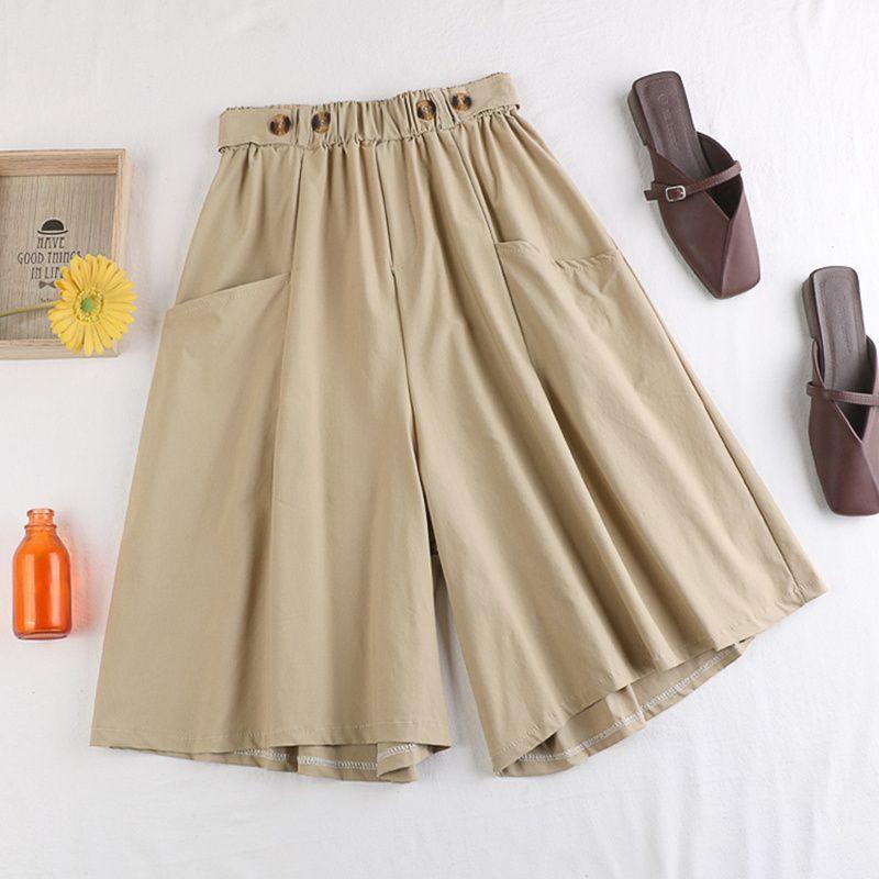 Свободные повседневные шорты с высокой эластичной талией и широкими складками, прямые, с карманами, однотонные, летние, трендовые, офисные женские шорты, женская одежда