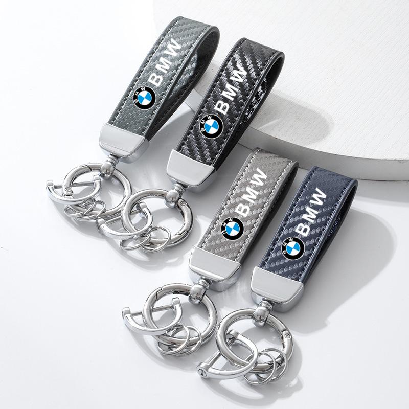 Carbon fiber Car Keychain Ring Leather Emblem Keyring For BMW 1 2 3 4 5 7Series X1 X3 X4 X5 X6 F10 F20 G30 F15 F16 Car Sticker npdf01