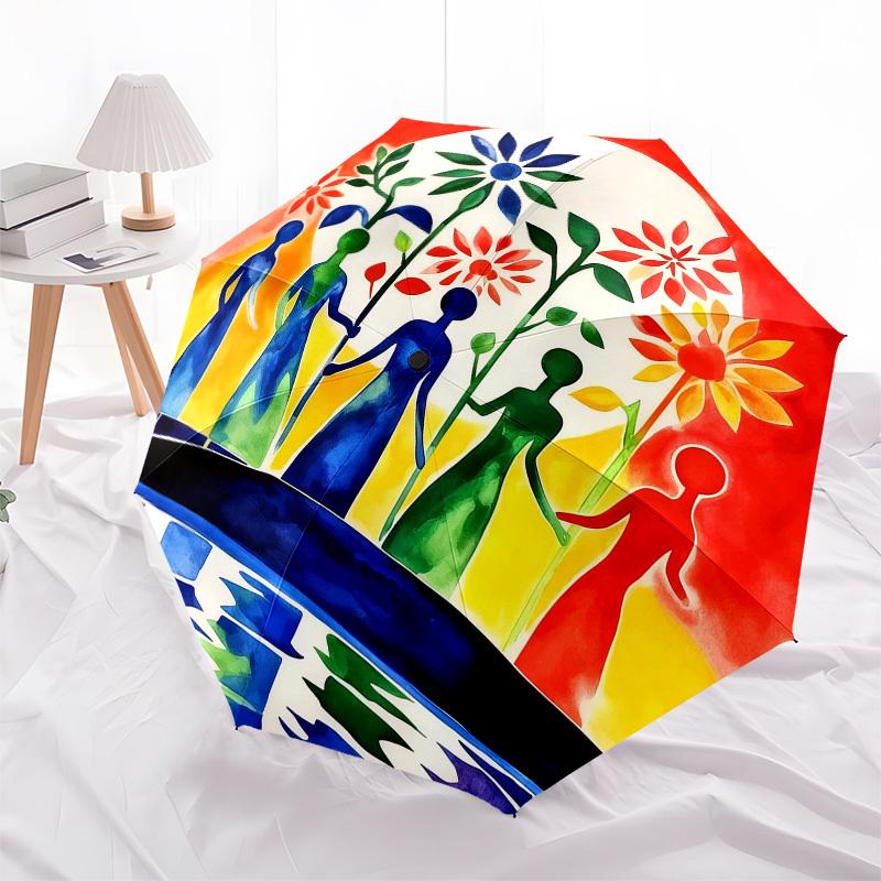 1 шт. Женский автоматический складной зонт Harmony, Прочная железная конструкция с 8 ребрами, Подходит для путешествий, Ежедневного использования, Подарок на день рождения, Декор 05