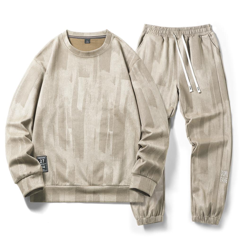 Спортивный костюм для отдыха, мужской весенне-осенний свитер с круглым вырезом, свободный комплект из двух предметов