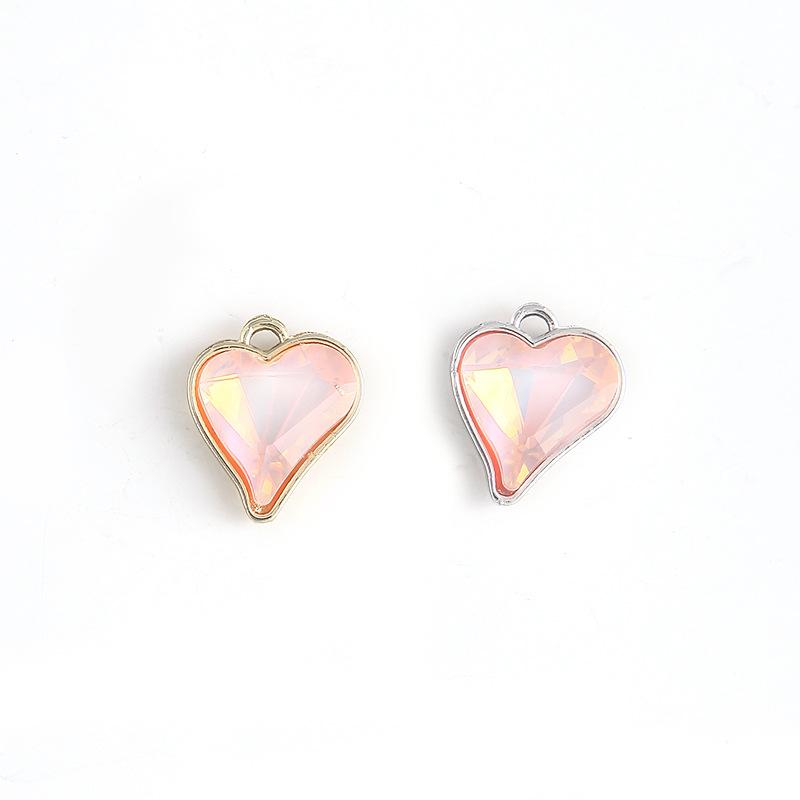 Crystal Peach Heart Pendant Diy Alloy Accessories Heart Pendant Earrings Necklace Bracelet Diy Matching