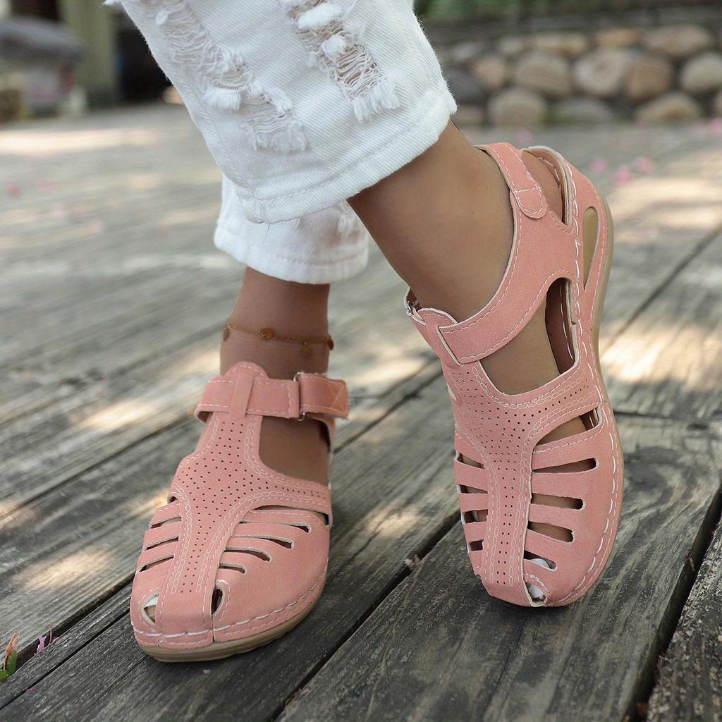 Women's Retro Wedge Sandals, Closed Toe Hollow Trendy Shoes, Casual Slingback Sandals
