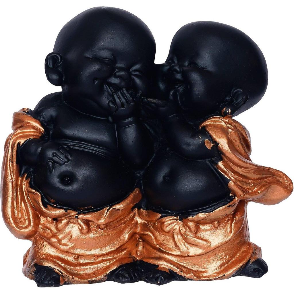 Handcrafted Resine Little Laughing Buddha Showpiece for Home and Office Decorative Showpiece - 11 Cm (Polyresin, Black)