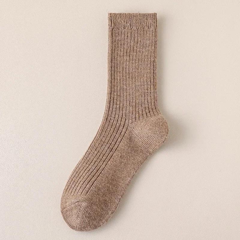 2025 Stacking Wool Socks Women Winter Solid Tube Socks Double Needle Knit Thickened Warm and Velvet Socks