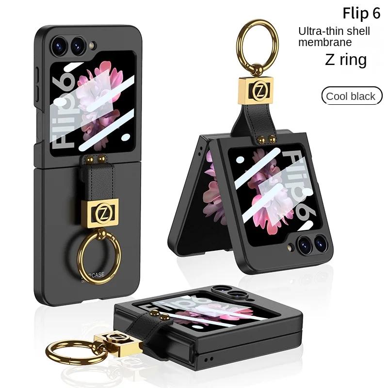 Ring Holder Phone Case for Samsung Galaxy Z Flip 6 5 4 3 Flip6 Flip5 Flip4 Flip3 5G Frosted Plastic Hard Shell Ultra Thin Shockproof Protective Cover