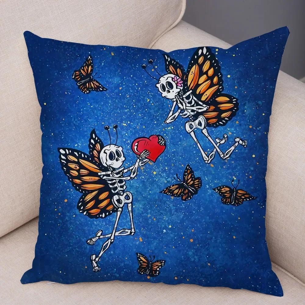 Милая мультяшная наволочка с красочным черепом, на подушку, для автомобиля, дивана, домашнего декора
