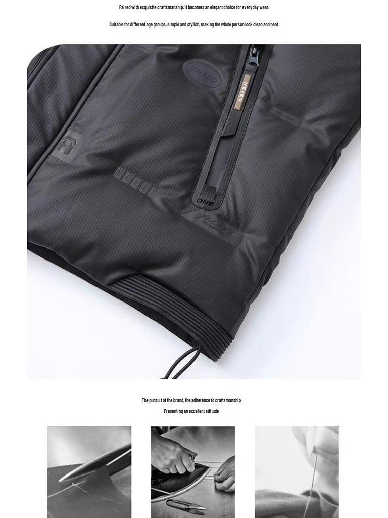 Мужская пуховая куртка 2025 года в стиле колор-блок со стойкой - Черная, теплая зимняя куртка в корейском стиле.