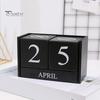Wooden Blocks Desk Calendar Month Date Display Reusable Farmhouse Rustic Solid Wood Perpetual Calendar Home Office Desktop Decoration
