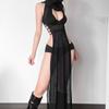 AltGoth Coquette Dark Gothic Sexy Dress Women Vintage Y2k Cyberpunk See Through Cut Out Split High Waist Knitted Hooded Dress