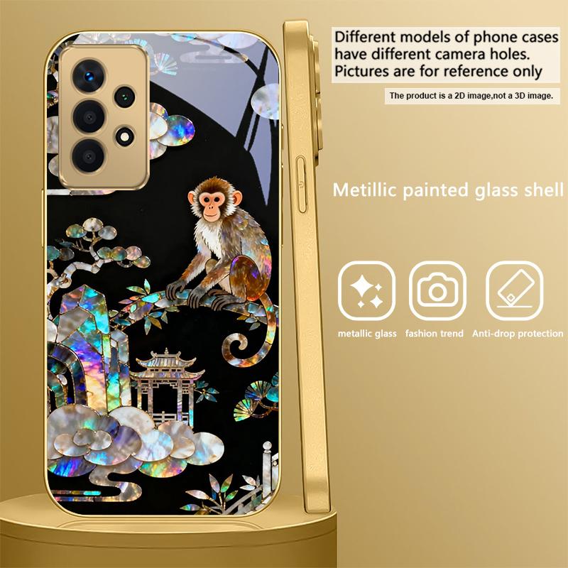 Фантастическая Радужная Сосна Для Samsung A 01 52S A04 A05S A10 A12 A13 22 23 24 36 42 M02 Note 10 20Ultra 8 9 Золотой стеклянный чехол для телефона