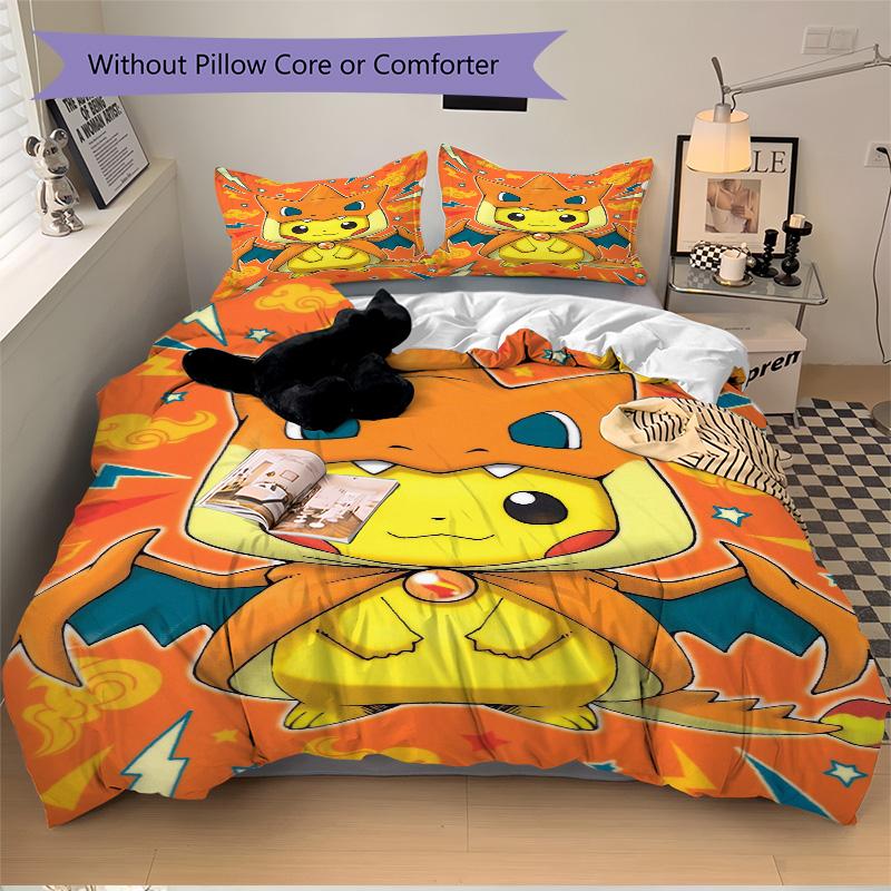 Pikachu Dragon Costume Adventure Print 3Pcs Bedding Setduvet Cover With 2 Bedropillowcase Home Birthday Gift