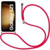 Case for Samsung Galaxy S23 - Reinforced Protection - TPU - Shockproof - Transparent - Red Lanyard