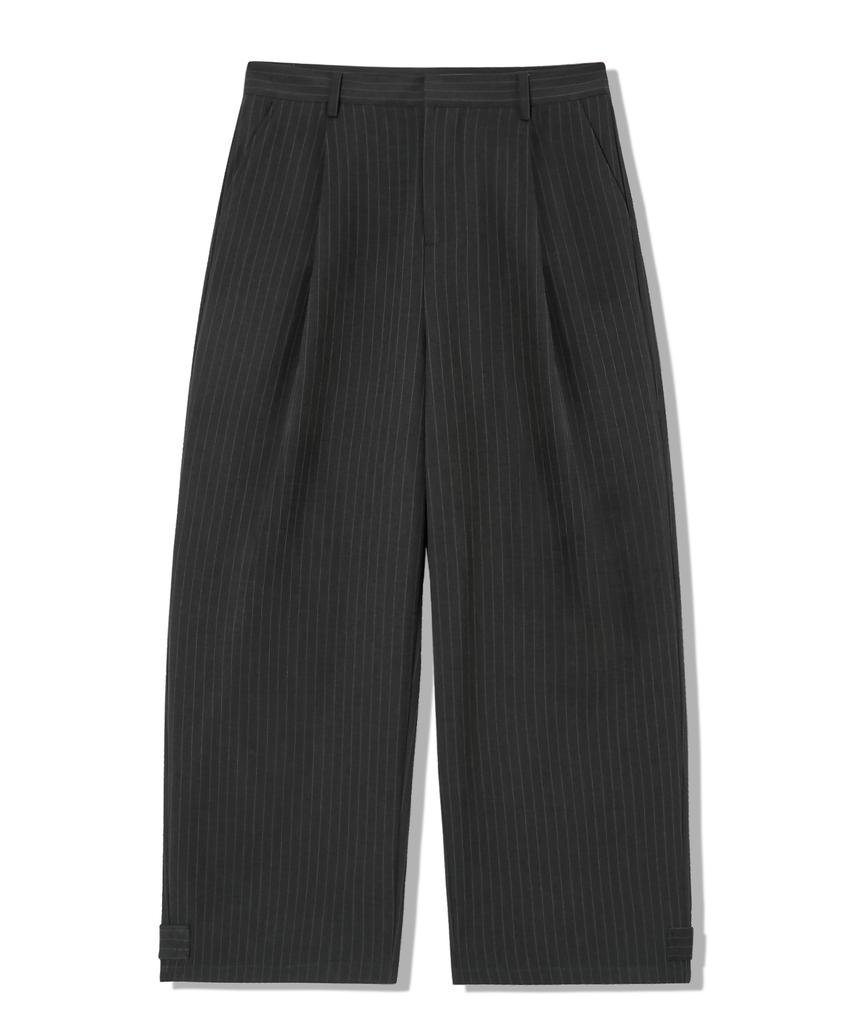 TRILLION One-Pleat Stripe Button Strap Wide Slacks [Charcoal]