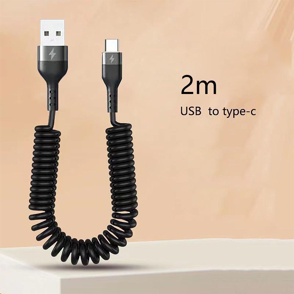 Spring Telescopic 100W 5A Fast Charging Type C Data Cable USB Micro Car Phone Charger for iPhone13 14 Pro Sumsung Xiaomi POCO