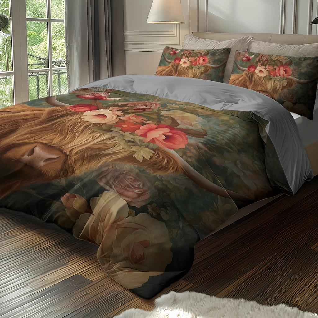 3 шт. Комплект постельного белья без наполнителя с принтом горной коровы Мягкий и удобный Украшение для спальни в общежитии Разные размеры Машинная стирка