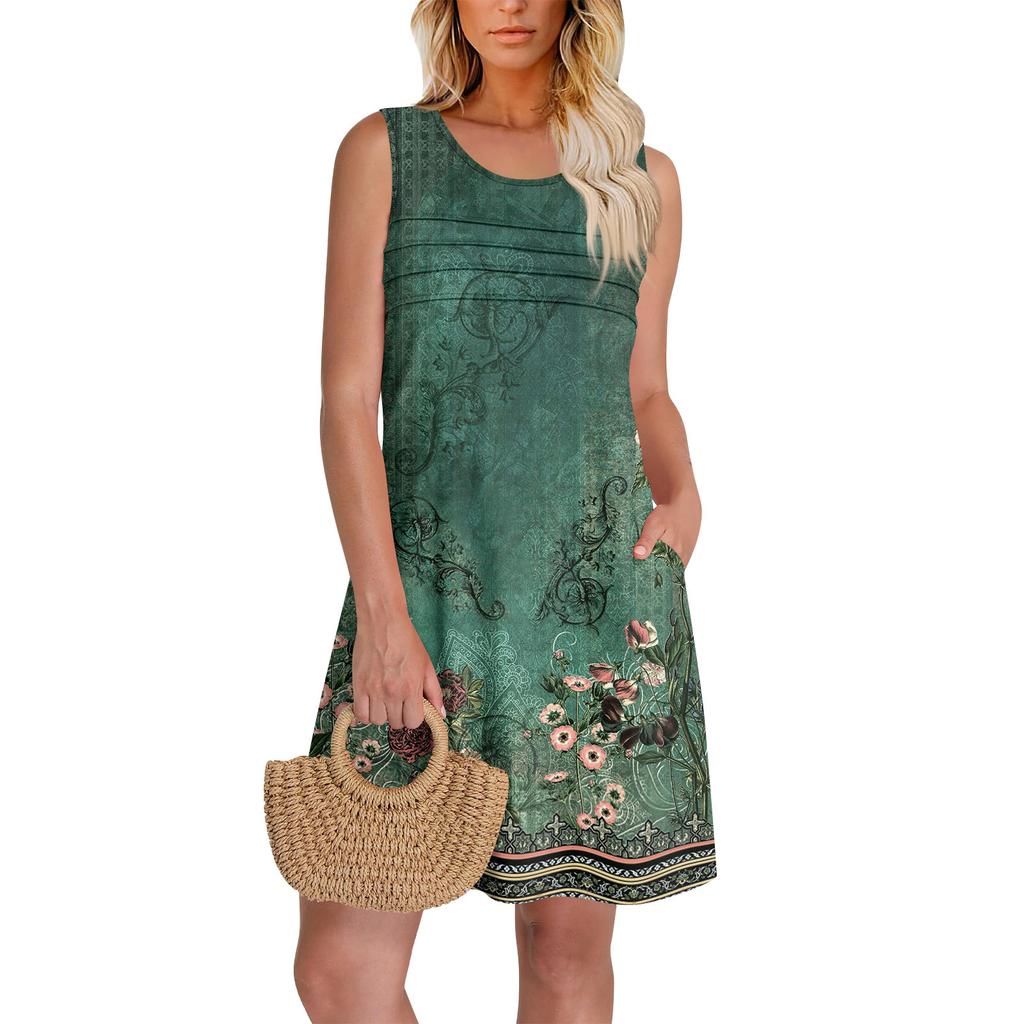 Женские летние платья Свободные сарафаны без рукавов Платье с карманами