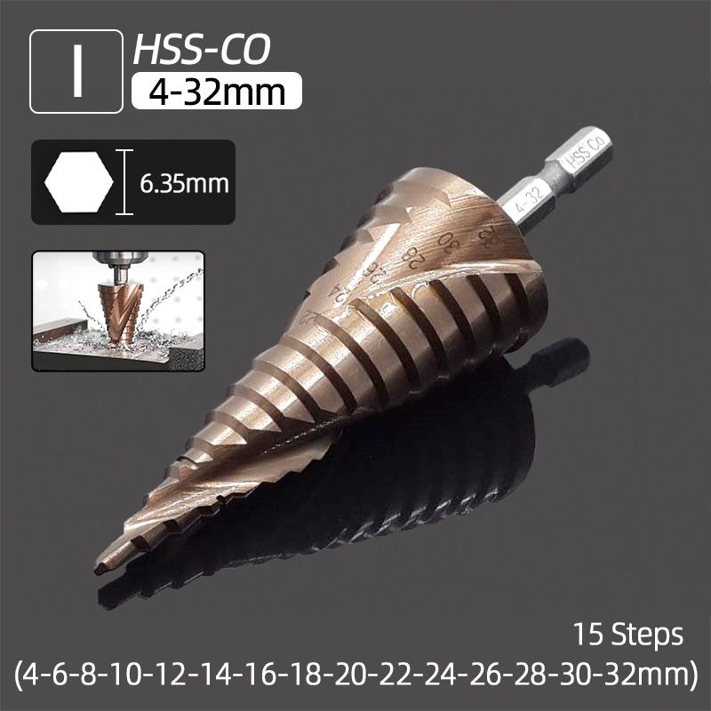 HSS Титановое ступенчатое сверло Кобальтовое 4-32мм Спиральная Прямая канавка 1/4 Шестигранник Дерево Металл Резак для отверстий Коническое ступенчатое сверло Конусные инструменты