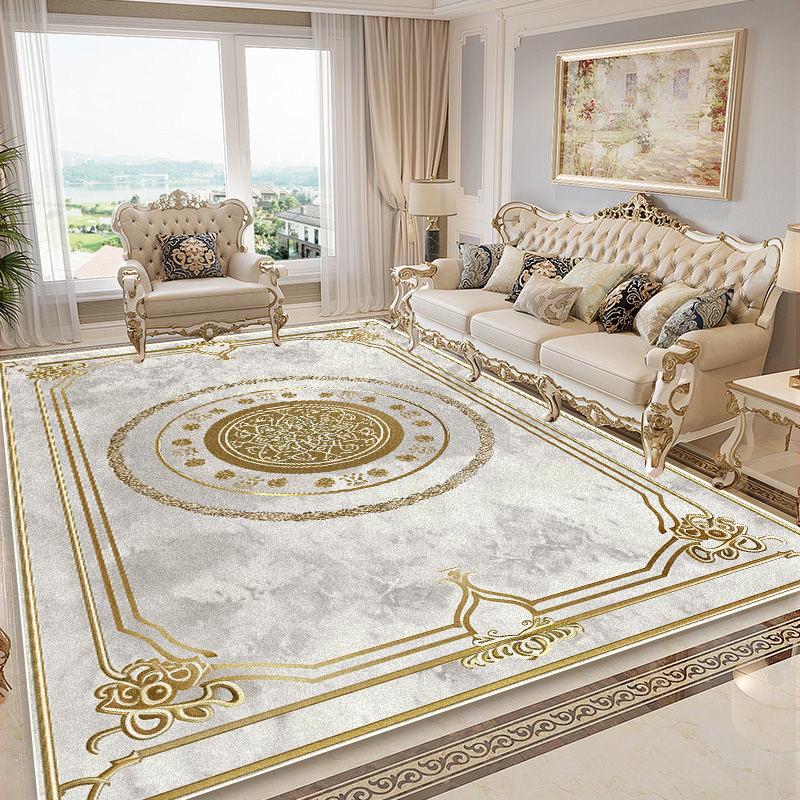 European Style Golden Carpet Living Room Luxury Decoration Flannel Large Rugs Sofa Area Coffee Tables Non-slip Soft Mat Bedroom