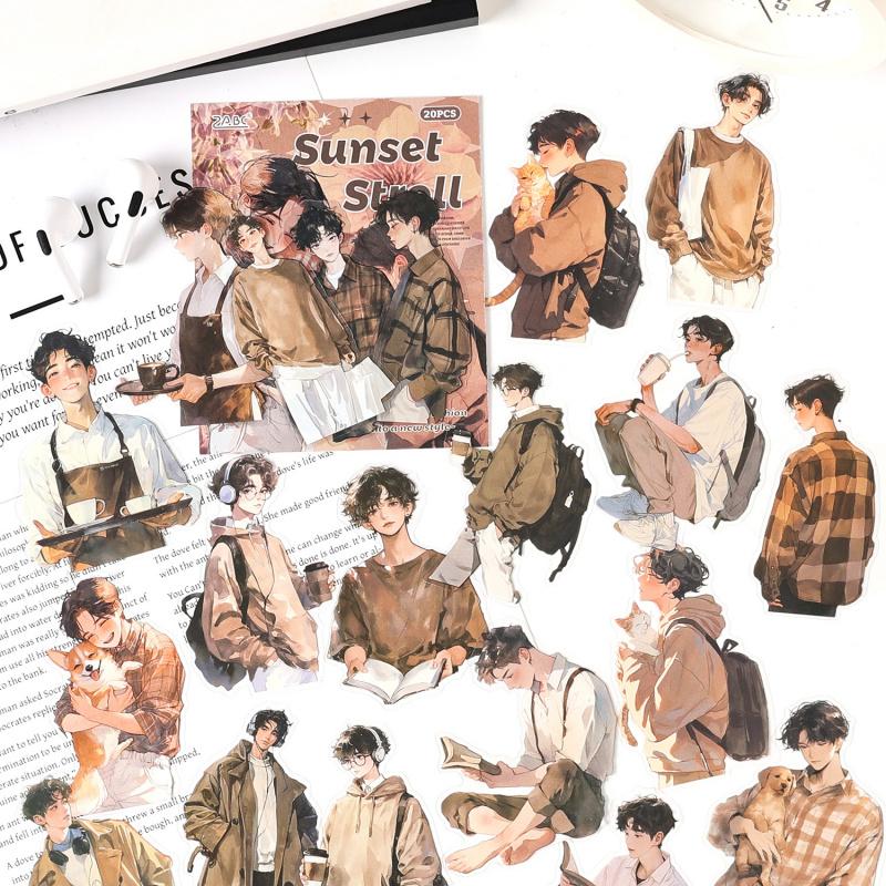 20 Sheets Fashion Cartoon Stickers Pack, Trendy Boy & Girl Decals for Journal & Planner Decor